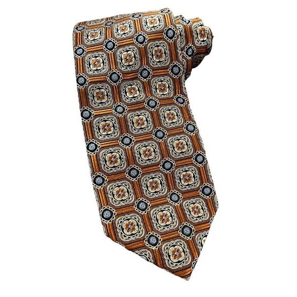 Jos A Bank Mens Signature Collection Orange Silk Geometric Neck Tie 59" x 3.5" - Picture 1 of 16